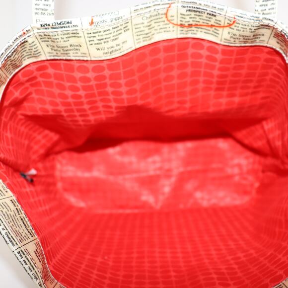 Kate Spade Classifieds Newspaper Print Large Tote Bag Red Lining - Picture 8 of 9